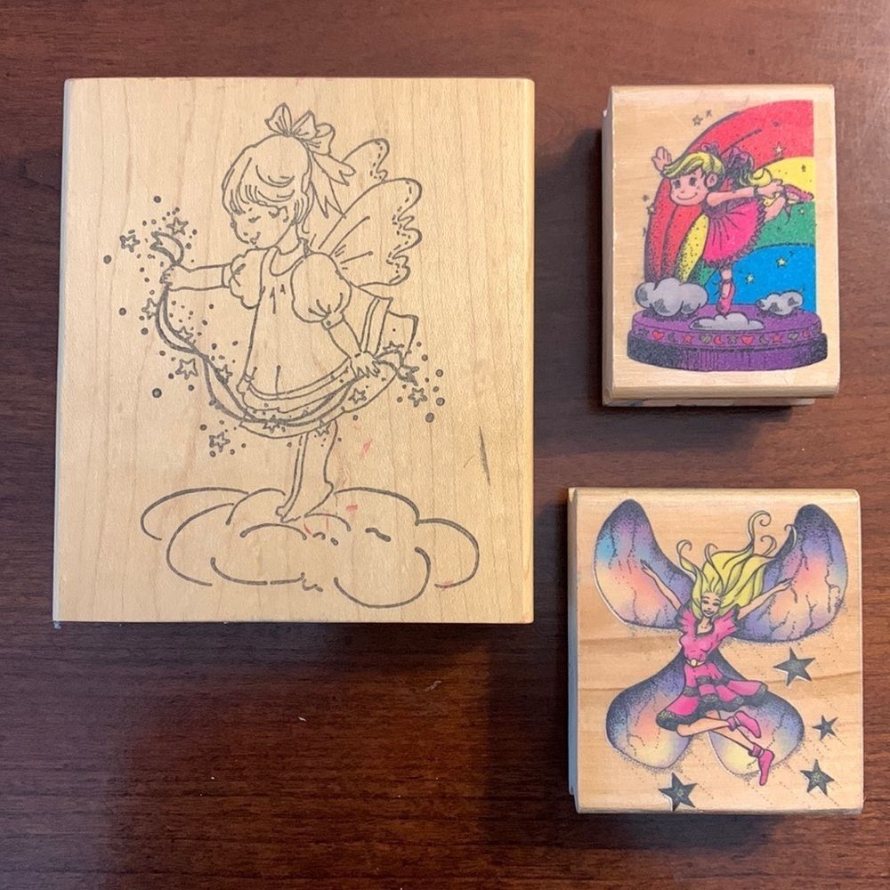 Fairy and Ballerina Wood Block Rubber Stamp Set of Three